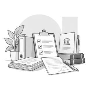 Illustration: Formulare, Checkliste und Gesetzbücher