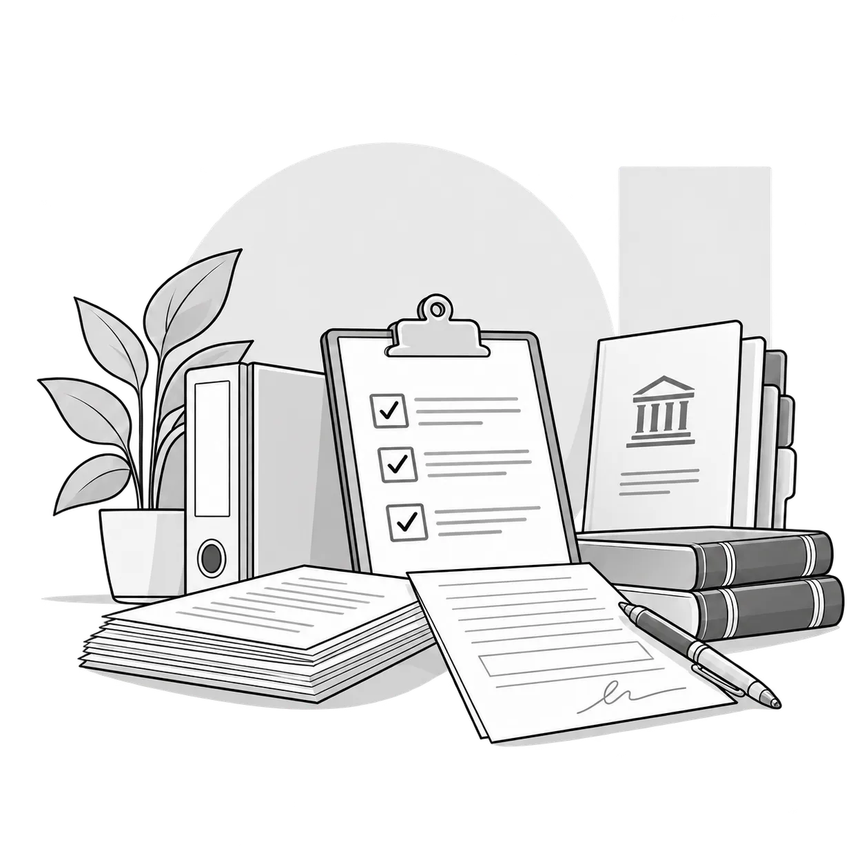 Illustration: Formulare, Checkliste und Gesetzbücher