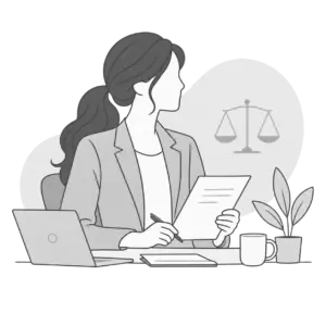 Illustration: Arbeitnehmerin am Schreibtisch mit Dokument