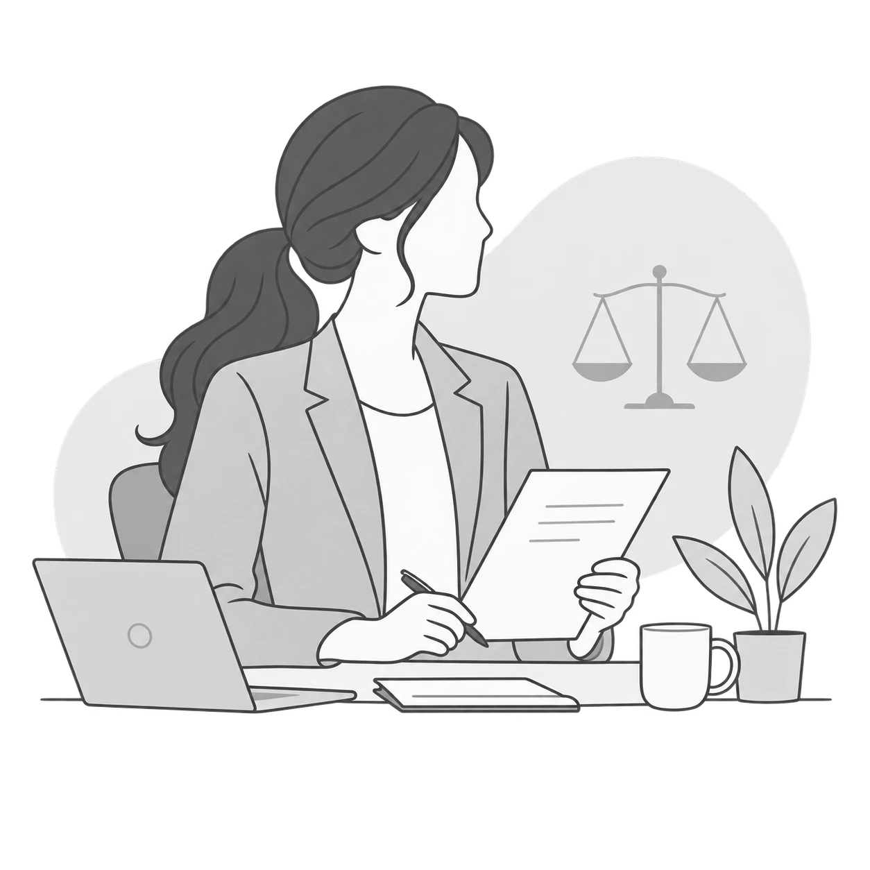 Illustration: Arbeitnehmerin am Schreibtisch mit Dokument