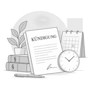 Illustration: Kündigungsschreiben mit Kalender und Uhr