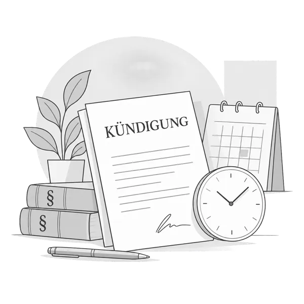 Illustration: Kündigungsschreiben mit Kalender und Uhr